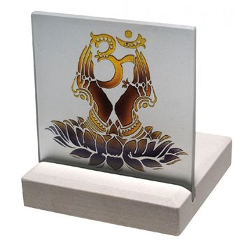 Bild von Teelicht Om Namaste Glas Stein graviert 10 cm x 13 cm