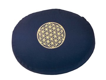 Bild von Meditationskissen Blau mit Inlet Bume des Lebens in Gold