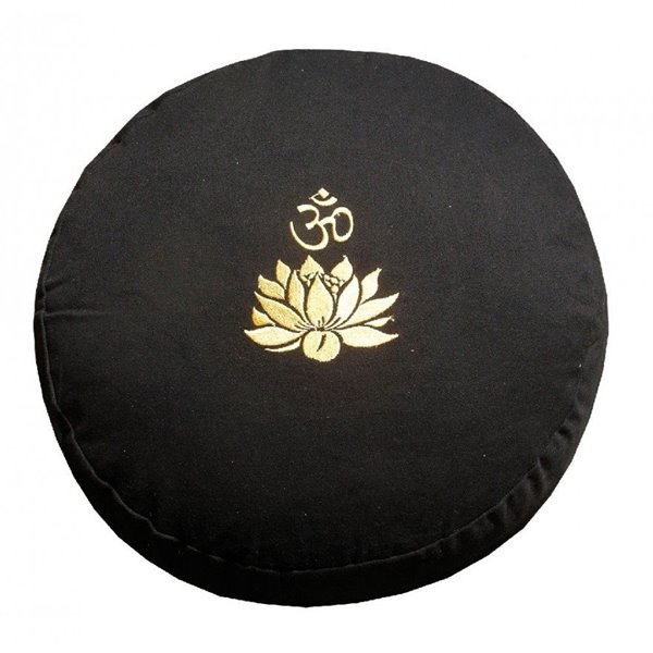 Bild von Meditationskissen Schwarz mit Inlet Lotus OM in Gold