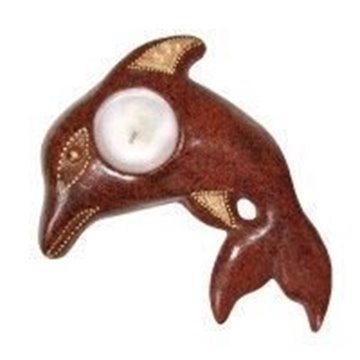 Bild von Teelichthalter Delphin Terracotta braun 16x15cm