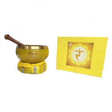 Bild von Klangschalen Set „Manipuram Chakra“ gelb mit Klöppel & Kissen 10 cm 330 g