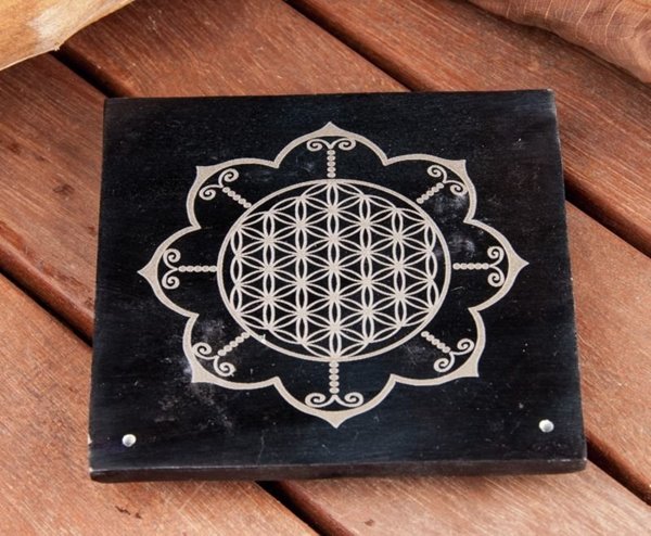 Bild von Räucherstäbchenhalter Blume des Lebens im Lotus aus Speckstein schwarz
