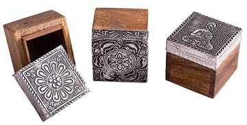 Bild von 3er Set Holzboxen silber