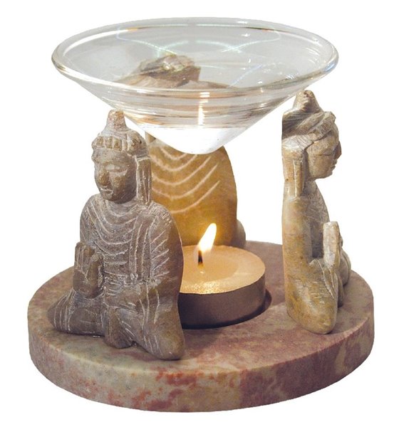 Bild von Aromalampe 3 Buddhas Speckstein 10x9cm