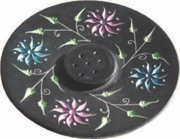 Bild von Räucherstäbchenhalter Blume Black Stone bemalt 10cm