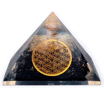 Bild von Orgonit-Pyramide Schwarzer Turmalin mit Blume des Lebens