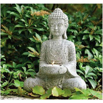 Bild von Buddha mit Teelichthalter, Polyresin, grau, Höhe ca. 27 cm