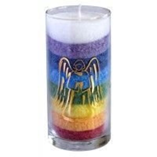 Bild von Stearin-Palmwachskerze Engel Rainbow 14 cm, Stearinwachs und Glas