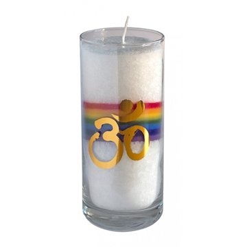 Bild von Stearin-Palmwachskerze Om Crystal Rainbow 14 cm, Stearinwachs und Glas