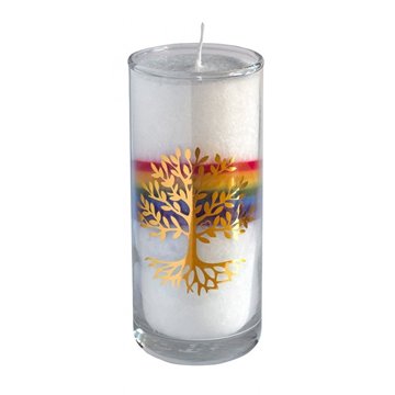 Bild von Stearin-Palmwachskerze Lebensbaum Crystal Rainbow 14 cm, Stearinwachs und Glas