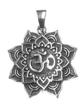 Bild von Anhänger Om im Lotus 3 cm, Silber