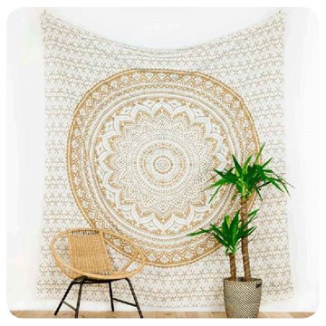 Bild von Mandala-Wandtuch in weiss Ombre 230 x 210 cm