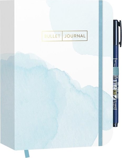 Bild von Pocket Bullet Journal "Watercolor Blue" mit Original Tombow Brush Pen Fudenosuke in schwarz